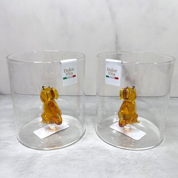 2 Dolce Vita Floating Dog Glass Tumbler Drinking Glasses Set - Picture 6 of 6